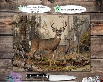 Vintage Deer Cutting Board PNG Sublimation Design, Rustic Wildlife Chopping Board, Glass Cutting Board, Digital Download