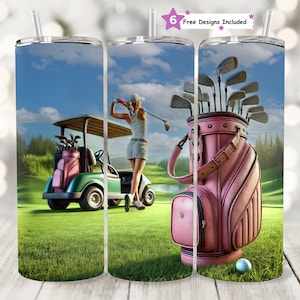 Golfing Girls 20 oz Skinny Tumbler Wrap, Girl Sports Sublimation Tumbler, Cart Girl Golf Babe PNG, Girl Boss Golfing Tumbler, Digital File