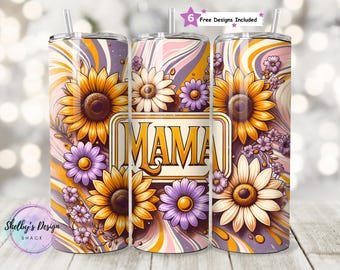 Retro Mama 20oz Seamless Tumbler PNG, Groovy Floral Sunflower Daisy Sublimation Design,  Mother’s Day Gift, Boho Hippie Mom,Digital Download
