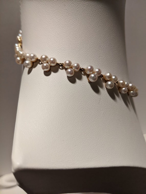 14k gold vintage beautiful pearl necklace choker … - image 1