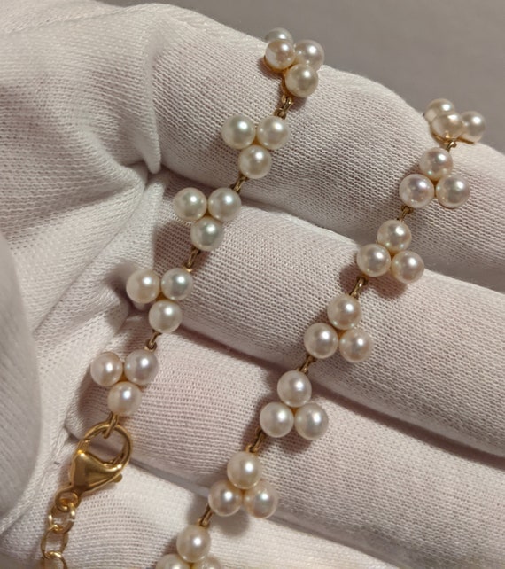 14k gold vintage beautiful pearl necklace choker … - image 10