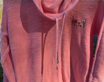 Sudadera rosa de punto con detalle floral bordado a mano - Talla pequeña