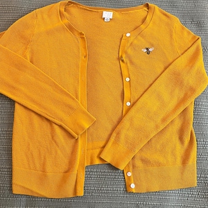 Knit Cardigan with Hand-Embroidered Bee Design