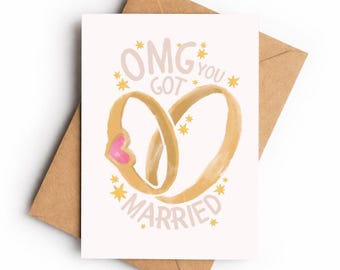 Wedding Rings Card, Congratulations Marriage Greeting, Intertwined Rings (A6)