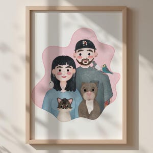 Retratos personalizados dibujados a mano / Ilustración personalizada de pareja y familia - A3/A4/A5