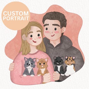 Custom Hand Drawn Portraits | Personalised Couple & Family Illustration - Digital File