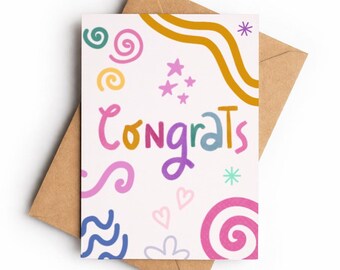 Colourful Congrats Card, Celebration, New Job, Achievement Greeting (A6)