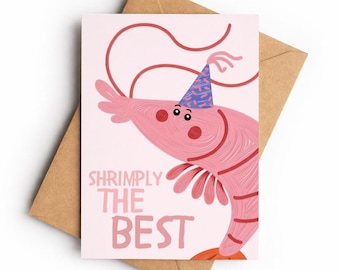 Funny Shrimp Birthday Card, Seafood Pun Greeting Card, Blank Inside (A6)
