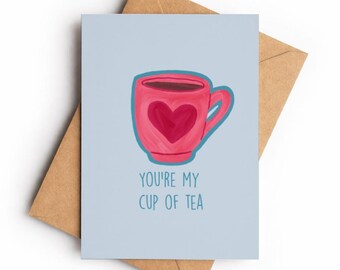 Tea Pun Card, Love Friendship Greeting, Heart Teacup Illustration