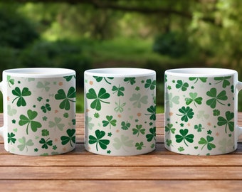 Kleeblatt Kaffee Becher | St Patrick's day Kleemuster Tasse | St Patrick Tagesgeschenk 11 Unze Keramikkaffeetasse | Irische Geschenke Glücksklee Becher