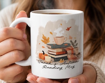 Autumn Reading Mug, Personalized Book Lover Gift, Cozy Fall Bookworm Coffee Cup, Custom Name 11 15oz