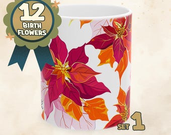 Personalized birth flower mug for grandma birth flower mug for her custom birth month flower mug with name customized coffee mug gift