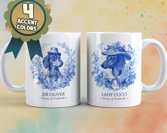 Kubek vintage z jamnikiem dla miłośników psów, prezenty dla miłośników jamników, niebieski kubek z toile dla psa, kubek vintage z nadrukiem dla psa, kubek dla mamy jamnika