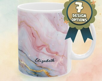 Personalized Marble Mug, Custom Name Coffee Cup, Elegant Ceramic Mug, Gift for Her