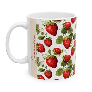 Custom name strawberry mug gift for her strawberry coffee mug with name mug for strawberry lover mug for her cottagecore mug fruit mug