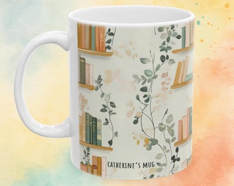 Personlig blommig bokmugg för bokälskare bokhyllemugg med namn bokälskare tekopp vintage blommig mugg för läsare present bokälskare