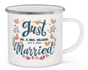 Taza personalizada para pareja / Taza personalizada para camping / Tazas para recién casados / Tazas para Sr. y Sra. / Regalo de boda personalizado / Taza personalizada para camping para pareja