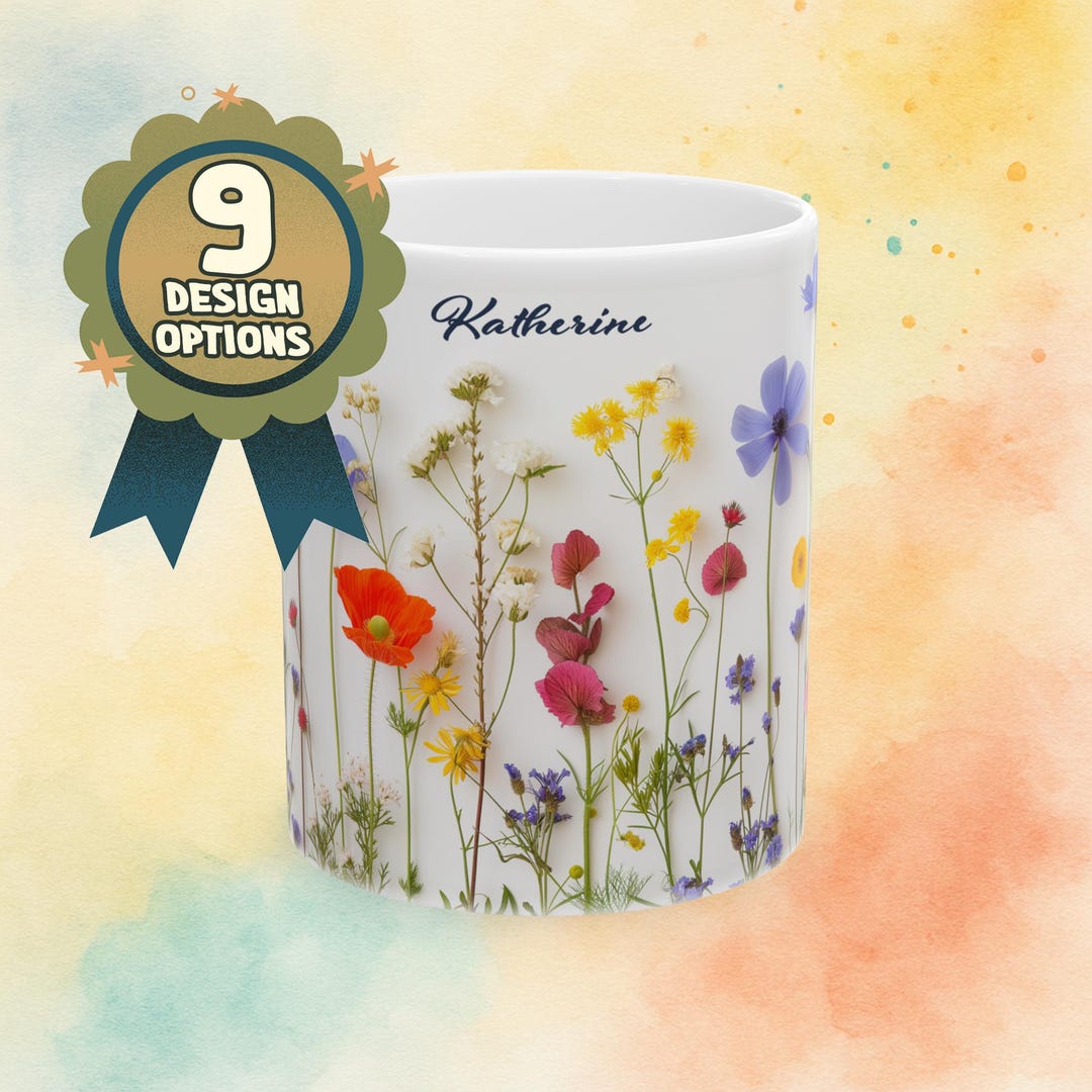 Personalized Wildflower Mug, Custom Floral Name, Botanical, Unique ...