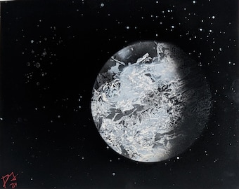 Black and White Glow in the Dark Moon/Planet Spray Paint Art