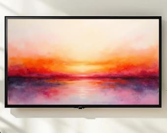 Abstract Sunset Frame TV Art, Fiery Horizon Digital Download, Modern Vibrant Colorful Landscape Painting for Smart TV Art Mode