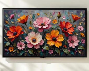 Vibrant Floral Frame TV Art | Impressionist Oil Painting Style Digital Download | Colorful Flowers Spring Summer Decor
