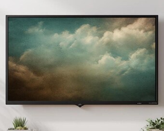 Vintage Cloud Frame TV Art, Moody Teal Brown Distressed Sky Digital Download for Samsung The Frame TV, Abstract Nature Art Print