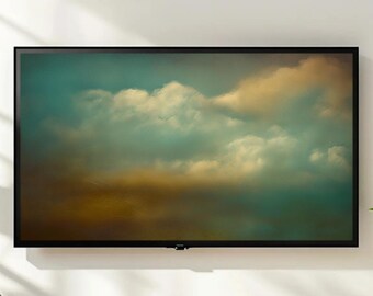 Frame TV Art Moody Sky Clouds, Abstract Teal Beige Earth Tone Landscape Digital Download, Boho Minimalist Aesthetic Samsung TV Art