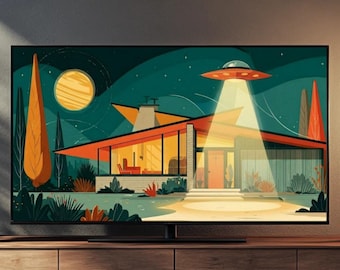 Mid Century Modern Frame TV Art, Retro UFO House Digital Download, Atomic Age Sci-Fi Wall Art, Space Age Samsung Art - 10-Image Set