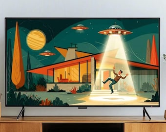 UFO House | 60-Min Looping Ambient Art Video PLUS 10 Static Files | Retro Sci-Fi Frame TV Art | Digital Download with Sci-Fi Music
