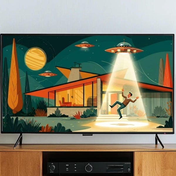 Casa OVNI / Vídeo de arte ambiental en bucle de 60 minutos MÁS 10 archivos estáticos / Arte de TV con marco de ciencia ficción retro / Descarga digital con música de ciencia ficción