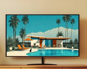 Palm Springs Living Art Video Frame TV Art + Music, Music File, Printable Wall Art Bundle, Mid-Century Modern 1950s Exotica Cocktail Jazz