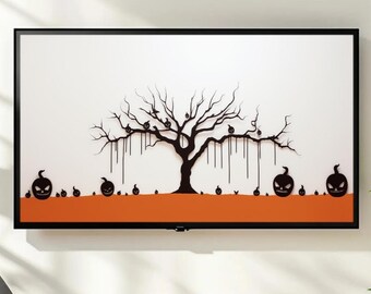 Halloween Frame TV Art | Spooky Jack-O'-Lantern Tree Silhouette | Minimalist Modern Fall Decor Digital TV Art Display
