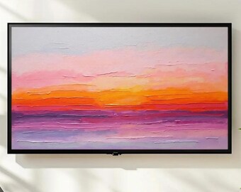 Abstract Sunset Frame TV Art, Vibrant Textured Digital Download for Modern Living Room Decor, Colorful Horizon Smart TV Art Aesthetic