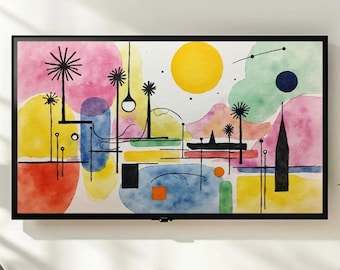 Mid Century Modern Digital Frame TV Art, Abstract Watercolor Retro Art, Colorful Modern Home Decor, Minimalist Living Room Art