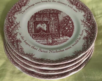 Set van 4 dessert- of saladeborden met het thema "Twas the Night" van Johnson Brothers voor de kerstperiode.