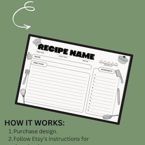 Cartão de receitas imprimível/digital, modelo de cartão de receitas, inserção de cartão de família, amante da culinária, caixa de receitas DIY, download de livro de receitas, iPad/Goodnotes