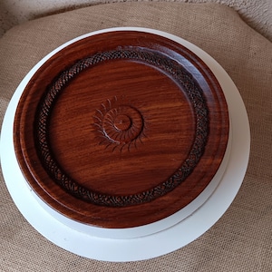 Vintage Hand Carved Wooden Folk Art Plate, Intricut Beautiful Carvings, Artist Initials &quot;AR&quot;, Size 8 3/4&quot; Diameter Across, Housewarming Gift