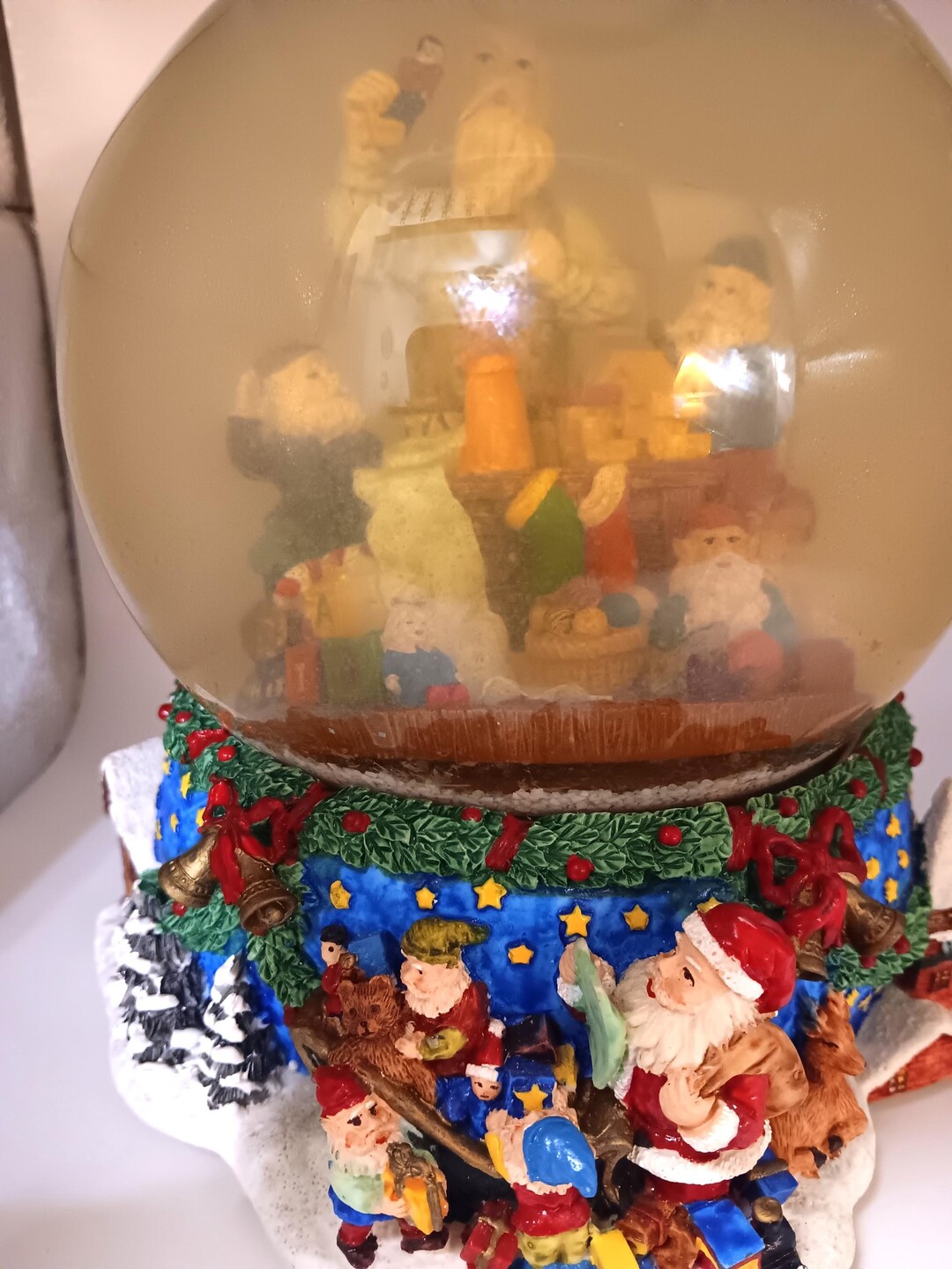 Vintage Large Snow Globe, Plays Christmas Song, Depicting Santa in His ...