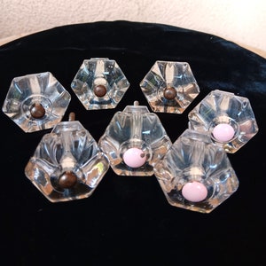 Antique Large Crystal Knobs, Set of Seven 1.5&quot;Wx1.5&quot;T Knobs with Screws & Bolts, Cabinet or Drawer Knobs, Furniture Restoration Gift