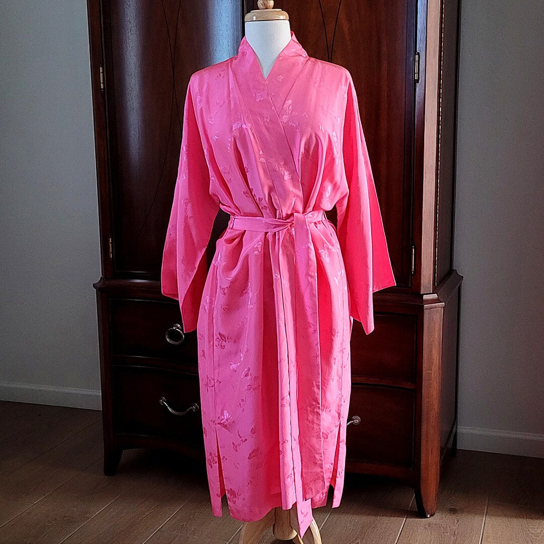 Pink King Robe Vintage Pink Silk Robe by Dynasty, Classic Barbie Pink Color, Size ...