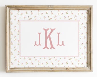 Floral Monogram Nursery Print Personalized Floral Name Print Nursery Decor Baby Girl Nursery Wall Decor Name Sign For Girl Nursery Name Sign