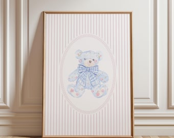 PHYSICAL PRINT Grandmillenial Nursery Wall Art Girly Prints Pink Nursery Teddy Bear Decor Baby Girl Nursery Decor For Nursery Poster Toile