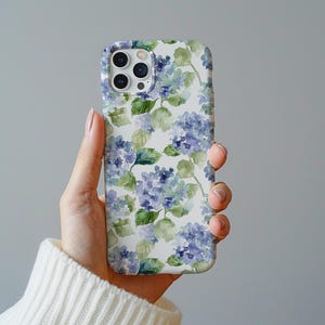 Blue Hydrangea Phone Case for iPhone Grandmillennial Phone Cover Blue Floral Phonecase Trendy Phone Case for iPhone 16 Preppy Phone Case image 1