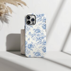 Funda para teléfono vintage francesa, resistente, con estampado chinoiserie floral azul, funda Toile de Juoy, funda Delft para iPhone Pro Max Plus, funda Toile Roses para iPhone 16