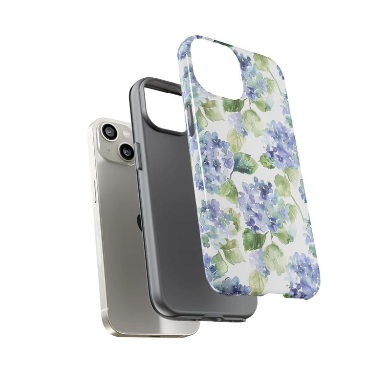 Blue Hydrangea Phone Case for iPhone Grandmillennial Phone Cover Blue Floral Phonecase Trendy Phone Case for iPhone 16 Preppy Phone Case image 8