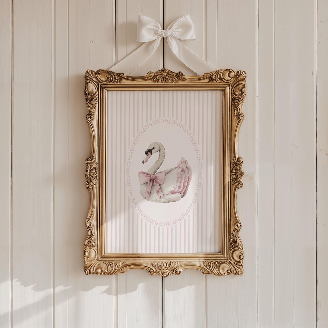 Pink Swan Nursery Art Print Balletcore Baby Girl Decor Digital Coquette ...