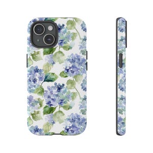 Blue Hydrangea Phone Case for iPhone Grandmillennial Phone Cover Blue Floral Phonecase Trendy Phone Case for iPhone 16 Preppy Phone Case image 5