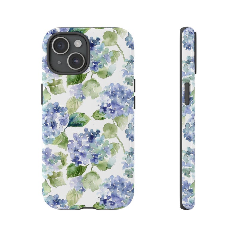 Blue Hydrangea Phone Case for iPhone Grandmillennial Phone Cover Blue Floral Phonecase Trendy Phone Case for iPhone 16 Preppy Phone Case image 5