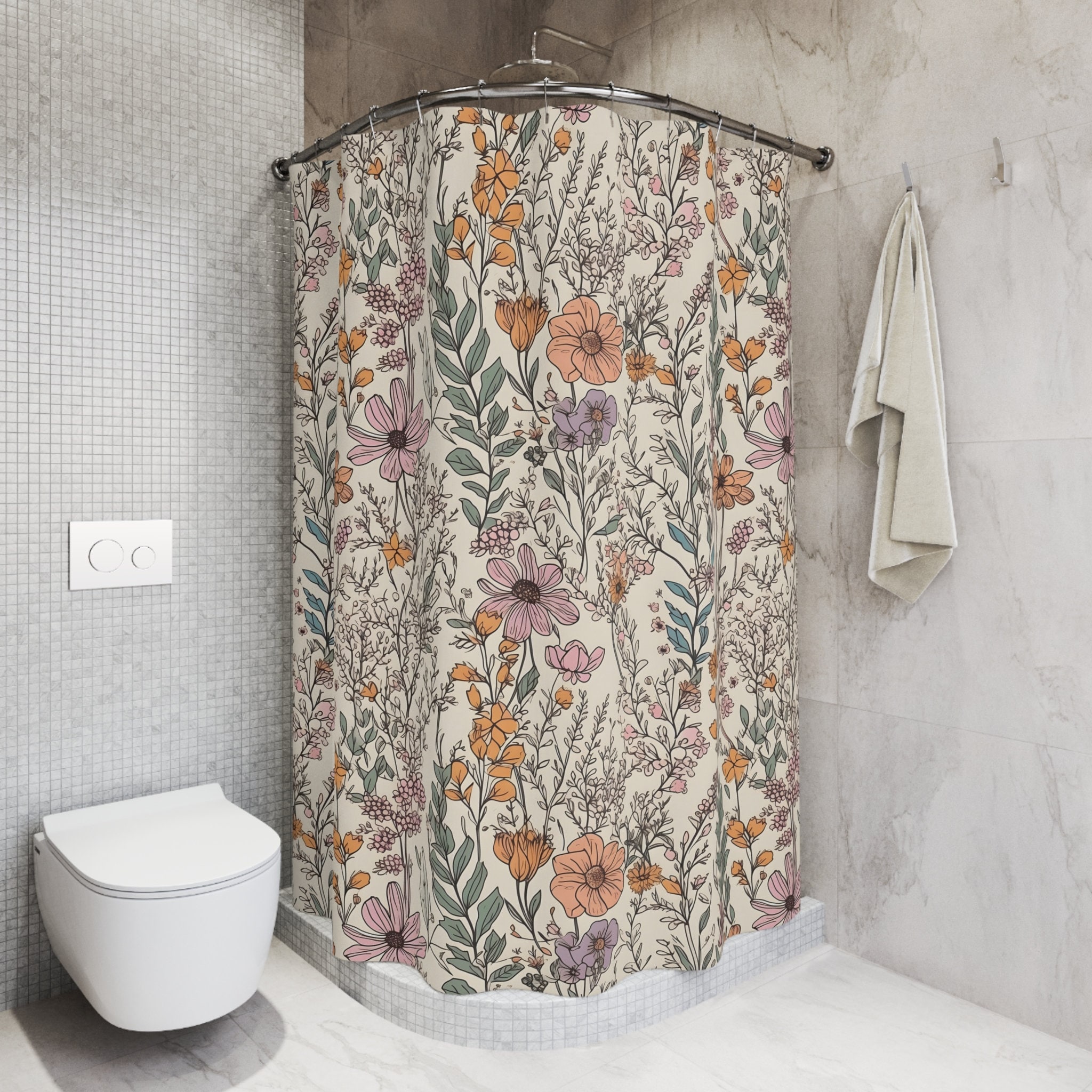 Cottagecore Bathroom Floral Bathroom Decor Shower Curtain Boho Wildflowers Shower Curtain Botanical Shower Curtain Whimsical Decor Bathroom