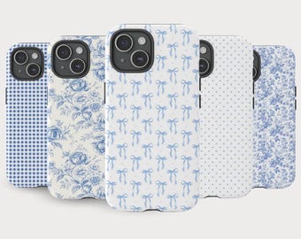 Coquette Phone Case Preppy Blue Bow Phone Case Blue Phone Case Floral Phone Case Preppy Phone Case Trendy Phone Case iPhone 16 Max Pro Plus